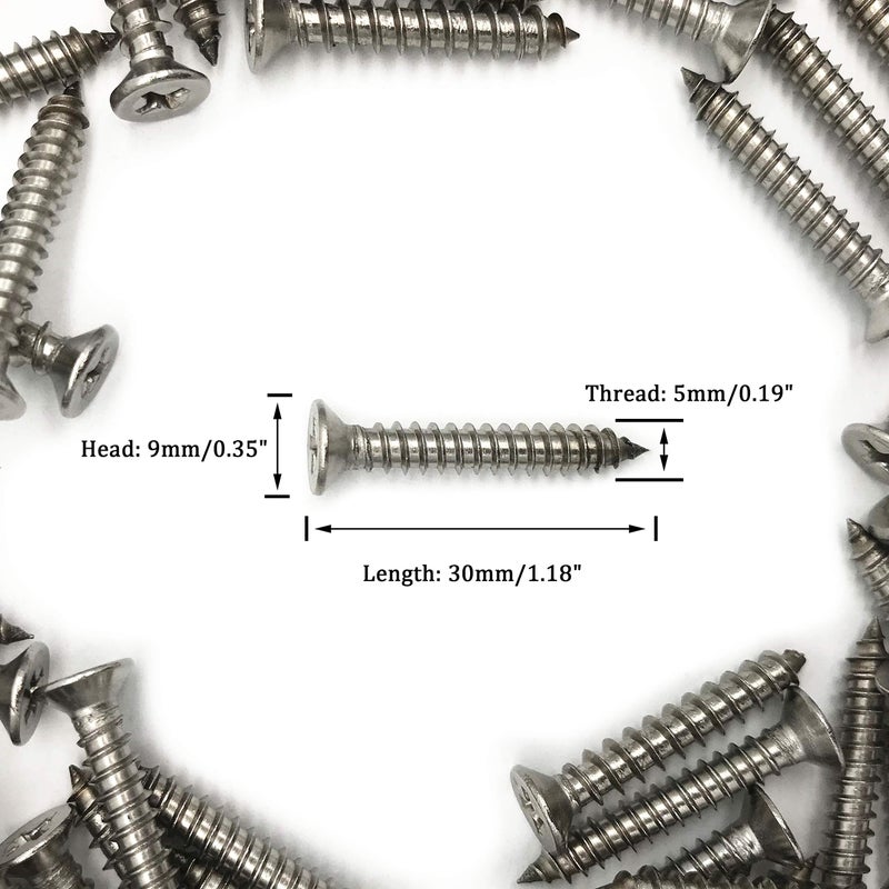 ZLYY 5 x 30mm Screw  Flat Head  Phillips Drive  Self Drilling  304 Stainless Steel Drywall Wood Screws 100Pcs - Image 2